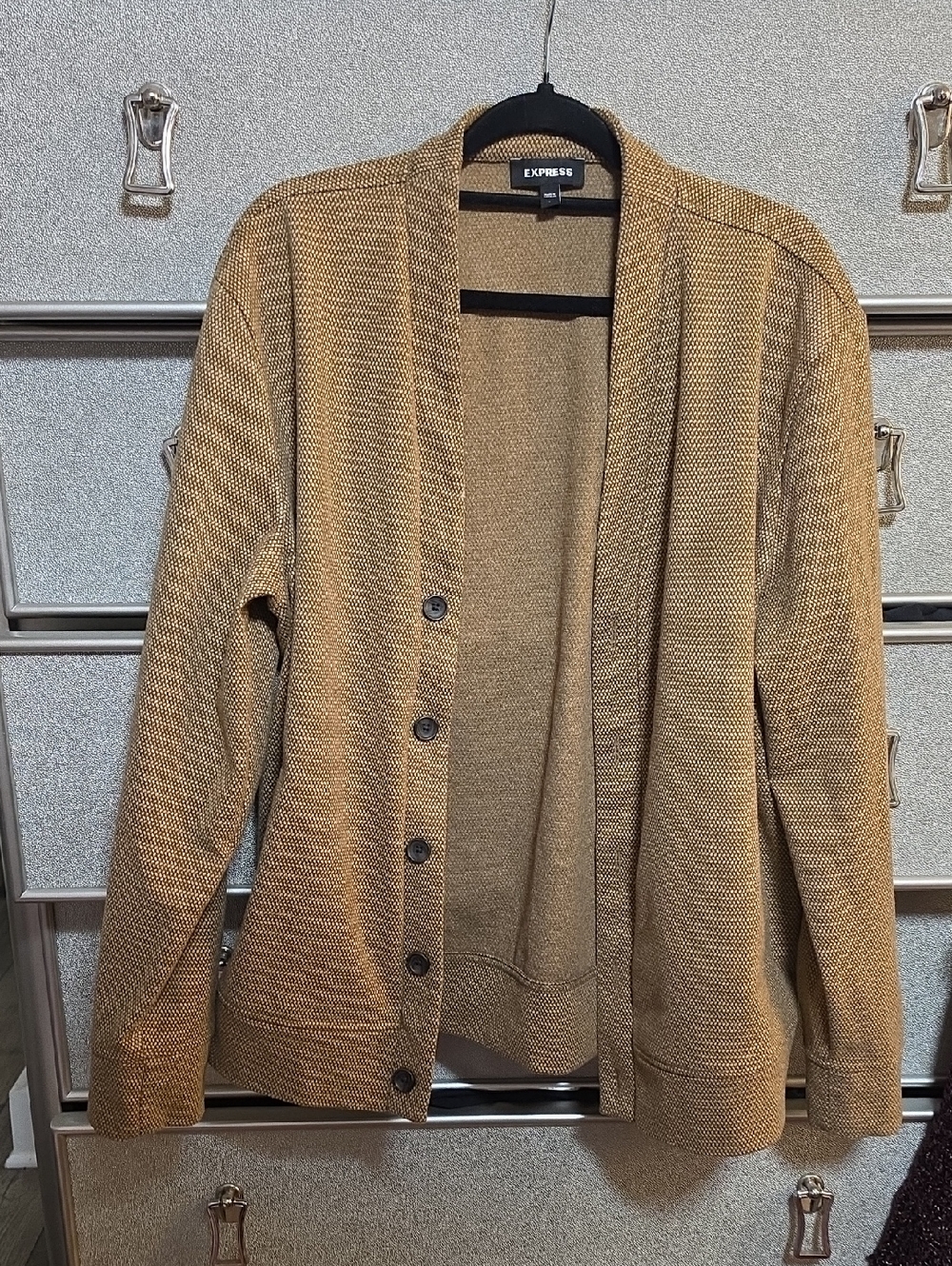 Express Men’s Tan/Brown Knit Cardigan Sweater